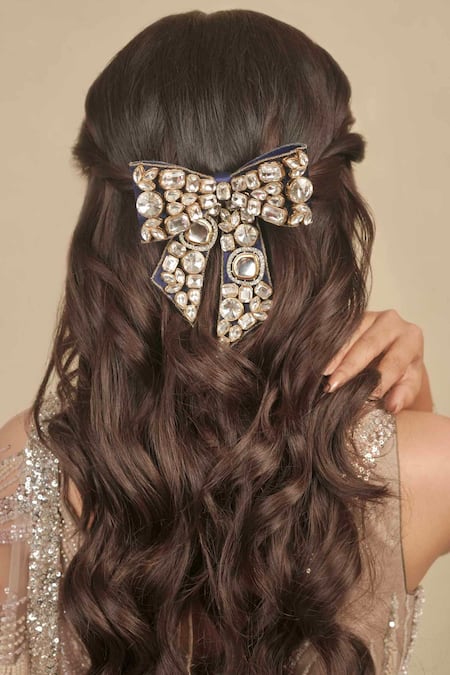 Hair Drama CO Embellished Kundan Bow Hair Clip 