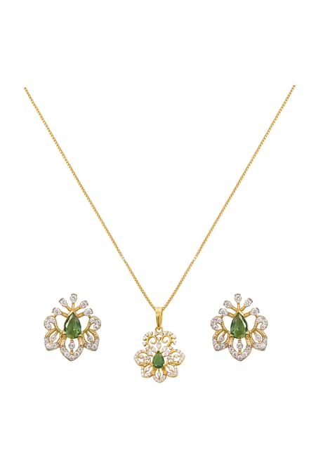 Sica Jewellery Shreena Floral Motif Pendant Set With Chain & Earrings 