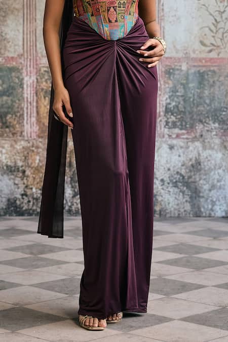 SAANJH BY LEA_Multi Color Brocade, Spandex Embroidery Bandeau Riva Silk Corset Wrap Skirt Set _Online_at_Aza_Fashions