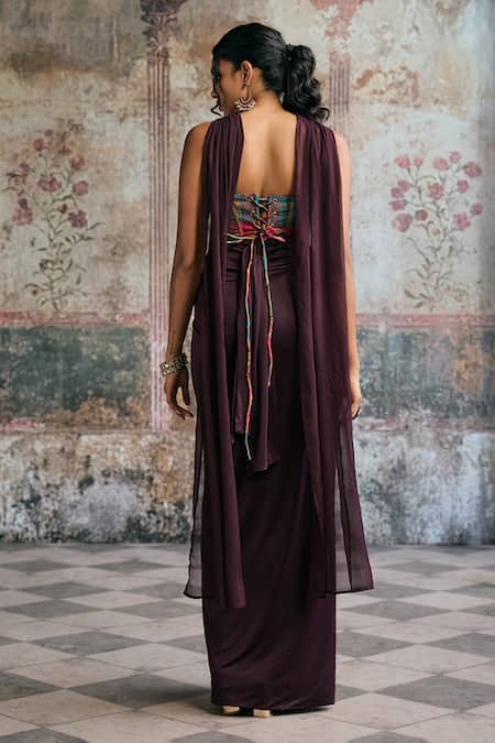 SAANJH BY LEA Riva Silk Brocade Corset Wrap Skirt Set 