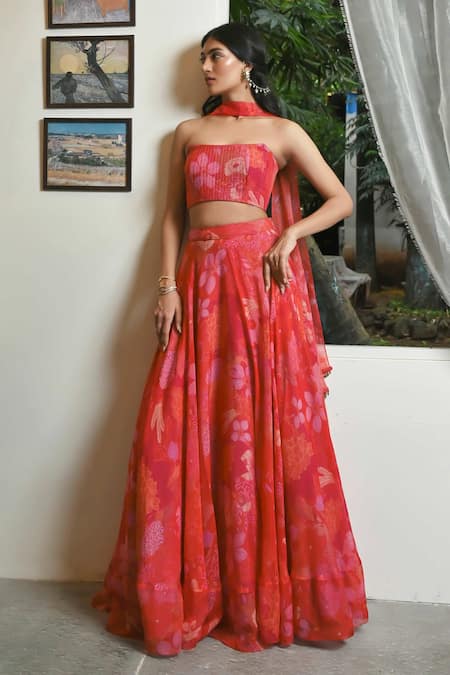 Ankita Dharman Scarlet Red Corset Lehenga Set 