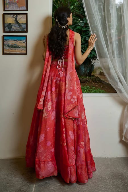 Ankita Dharman Scarlet Red Corset Lehenga Set 