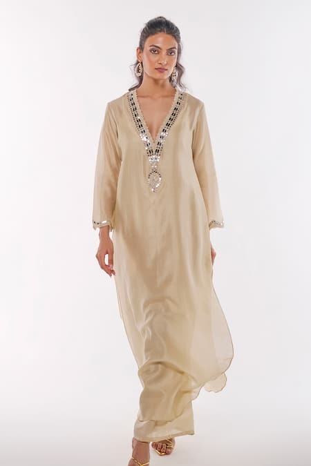 Ankita Dharman Ivory Pearl Kaftan & Pant Set 