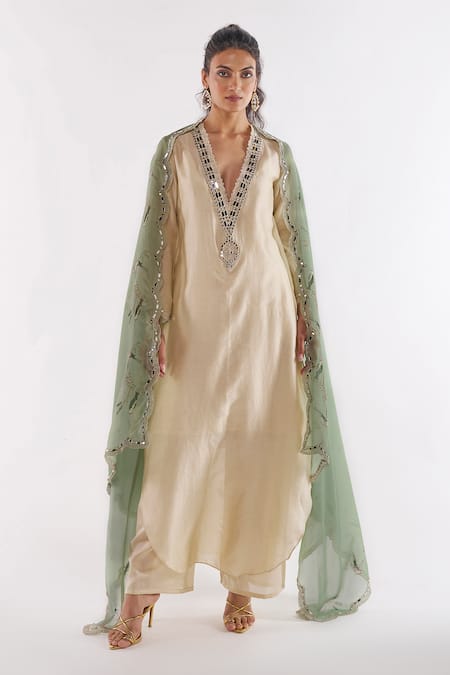 Ankita Dharman Ivory Pearl Kaftan Pant Set 