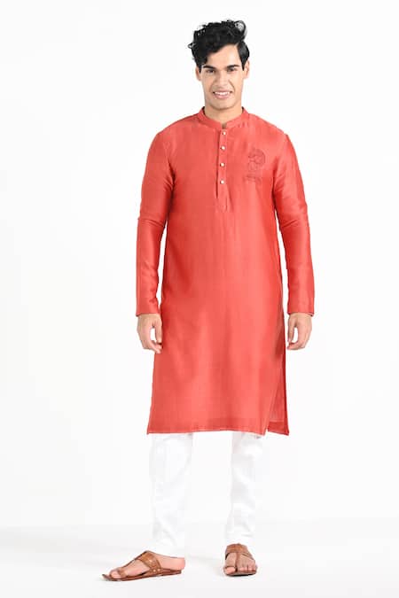 Kalpana Naik Tangy Orange Chanderi Hand Embroidered Kurta Set 