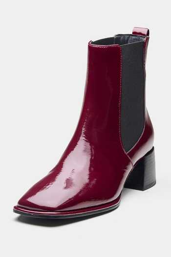 Oroh_Burgundy Alma Manuela Patent Leather Ankle Boots _at_Aza_Fashions