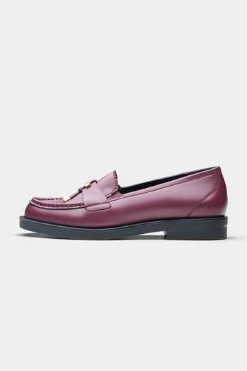 Shop_Oroh_Maroon Antonia Genuine Leather Loafers With Metal Accent _Online_at_Aza_Fashions