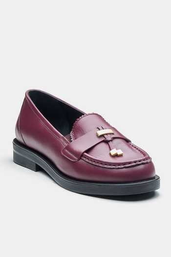 Oroh_Maroon Antonia Genuine Leather Loafers With Metal Accent _at_Aza_Fashions