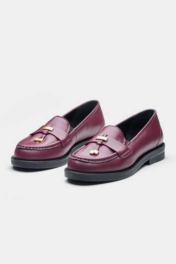 Shop_Oroh_Maroon Antonia Genuine Leather Loafers With Metal Accent 