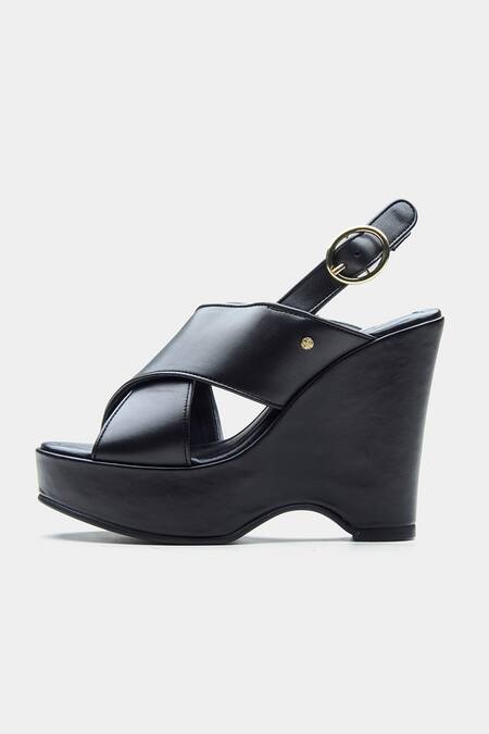 Buy_Oroh_Black Gabriela Genuine Leather Crossed Strap Wedge Sandals _Online_at_Aza_Fashions