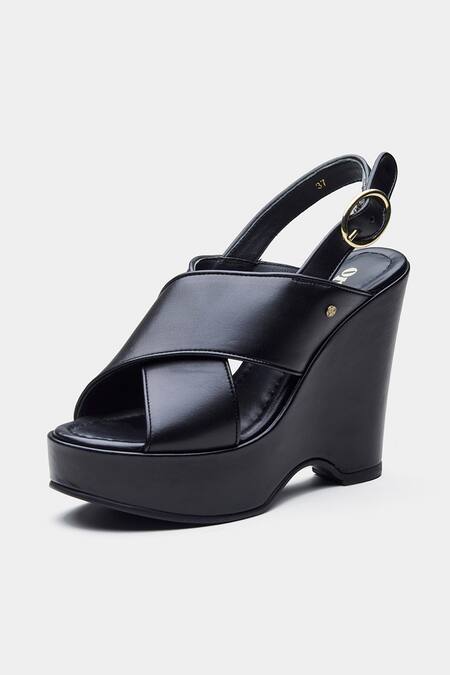 Shop_Oroh_Black Gabriela Genuine Leather Crossed Strap Wedge Sandals _Online_at_Aza_Fashions