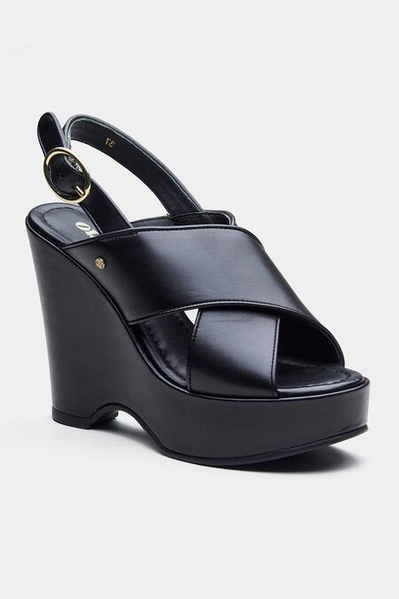 Buy_Oroh_Black Gabriela Genuine Leather Crossed Strap Wedge Sandals 