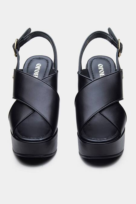 Shop_Oroh_Black Gabriela Genuine Leather Crossed Strap Wedge Sandals 