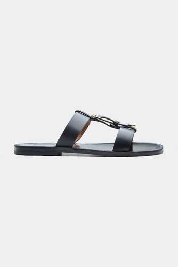 Oroh_Black Angela Genuine Leather Strap Flats With Metallic Buckle _Online_at_Aza_Fashions