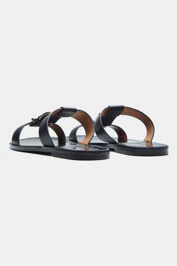 Buy_Oroh_Black Angela Genuine Leather Strap Flats With Metallic Buckle _Online_at_Aza_Fashions
