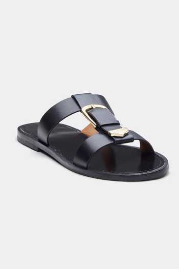 Shop_Oroh_Black Angela Genuine Leather Strap Flats With Metallic Buckle _Online_at_Aza_Fashions