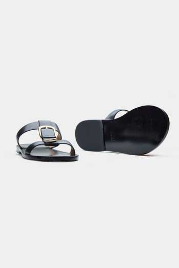 Oroh Angela Genuine Leather Strap Flats with Metallic Buckle 
