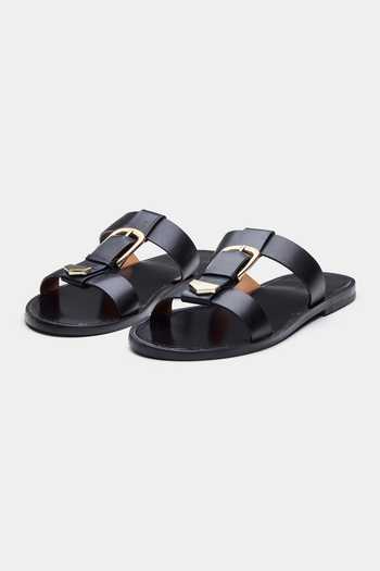 Oroh Angela Genuine Leather Strap Flats with Metallic Buckle 