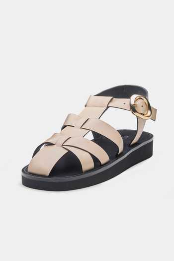 Shop Oroh Beige Francisca Cage-style Strap Flats Shop_Oroh_Beige Francisca Cage-style Strap Flats