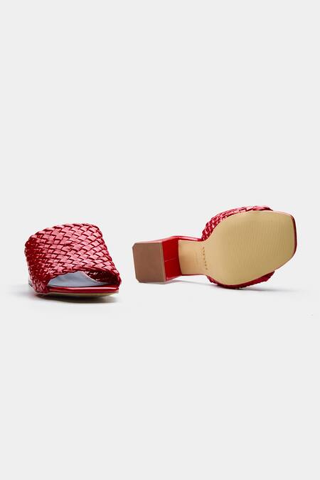 Oroh_Red Aurora Woven Textured Open Toe Block Heels _Online_at_Aza_Fashions