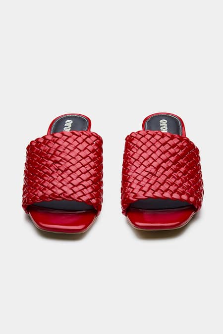 Shop_Oroh_Red Aurora Woven Textured Open Toe Block Heels 