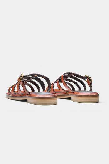 Shop Oroh Tan Ines Scallop Strap Buckle Detail Flats at Aza Fashions Shop_Oroh_Tan Ines Scallop Strap Buckle Detail Flats _at_Aza_Fashions