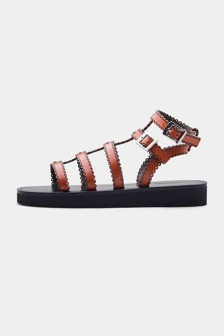 Oroh_Brown Xiomara Scalloped Strap Genuine Leather Flats _Online_at_Aza_Fashions