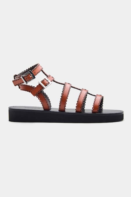 Buy_Oroh_Brown Xiomara Scalloped Strap Genuine Leather Flats _Online_at_Aza_Fashions