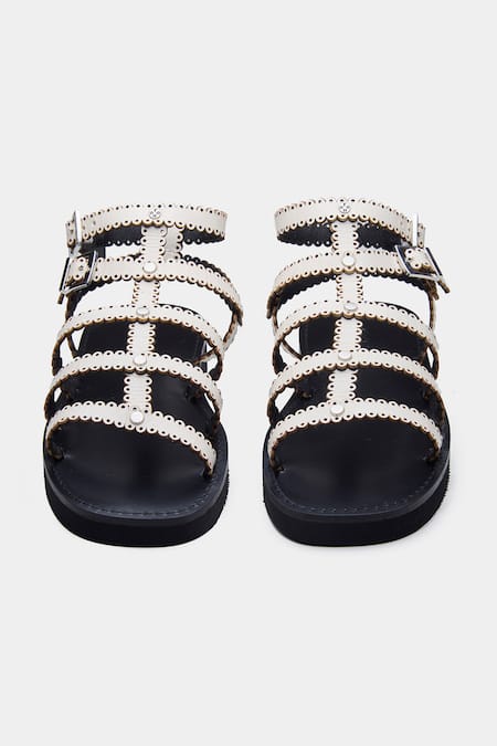 Shop_Oroh_White Xiomara Scalloped Strap Genuine Leather Flats 