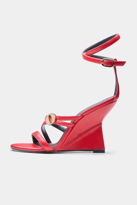Oroh_Red Buckles Angelina Strappy Wedge Sandals _Online_at_Aza_Fashions