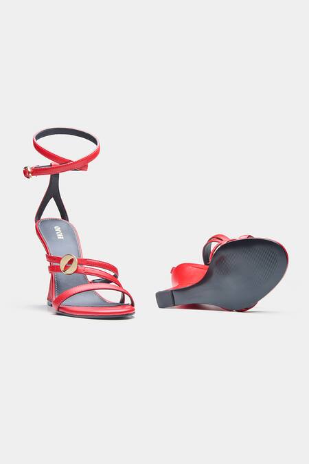 Shop_Oroh_Red Buckles Angelina Strappy Wedge Sandals _Online_at_Aza_Fashions