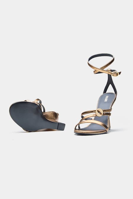 Buy_Oroh_Gold Buckles Angelina Strappy Wedge Sandals _Online_at_Aza_Fashions