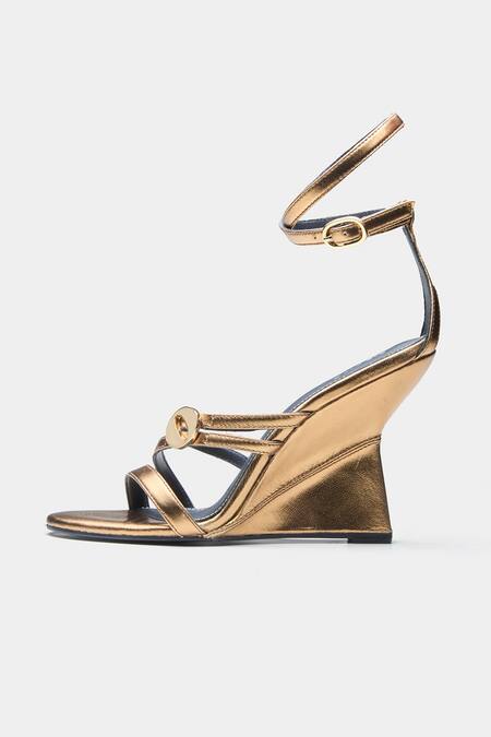 Shop_Oroh_Gold Buckles Angelina Strappy Wedge Sandals _Online_at_Aza_Fashions