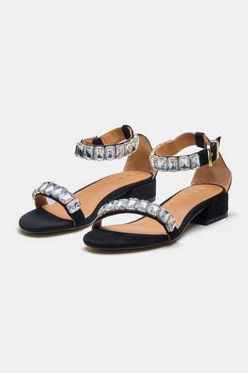 Shop Oroh Black Stones Isla Embellished Block Heel Sandals Shop_Oroh_Black Stones Isla Embellished Block Heel Sandals