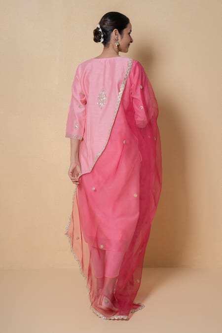 Kameez Rose Blush Gota Patti Chanderi Kurta Set 