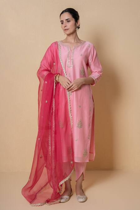 Kameez Rose Blush Gota Patti Chanderi Kurta Set 