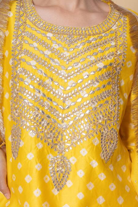 Shop_Kameez_Yellow Chanderi Gota Patti, Embroidery, Sequins Round Sunlit Glow Kurta Set 