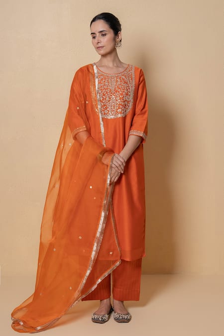 Kameez Orchid Marori Work Chanderi Kurta Set 