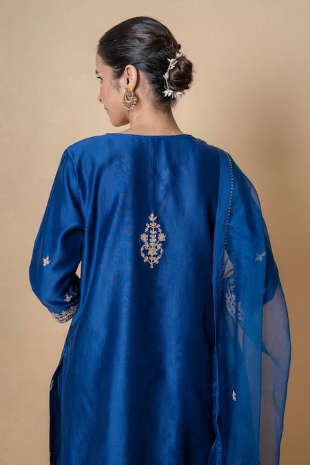 Kameez Yale Blue Marori Work Chanderi Kurta Set 