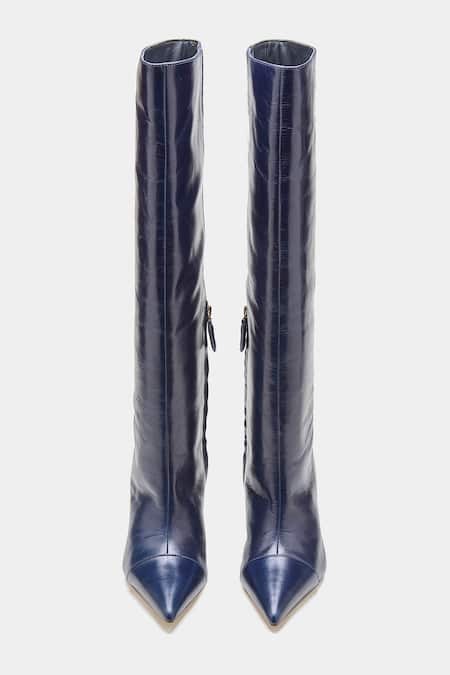 Buy Oroh Blue Renata Long Boots With Pencil Heel Online at Aza Fashions Buy_Oroh_Blue Renata Long Boots With Pencil Heel _Online_at_Aza_Fashions