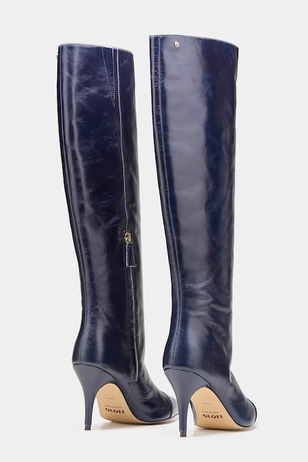 Shop Oroh Blue Renata Long Boots With Pencil Heel at Aza Fashions Shop_Oroh_Blue Renata Long Boots With Pencil Heel _at_Aza_Fashions