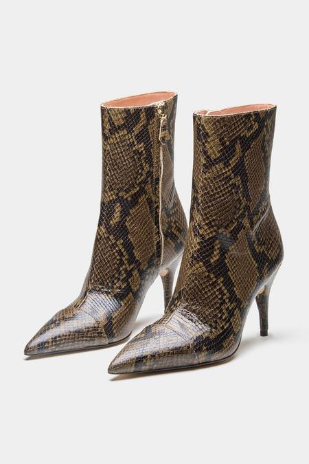Buy_Oroh_Green Ramona Snake Print Pointed Toe Ankle Boots 