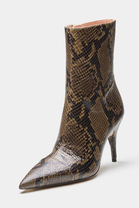 Shop_Oroh_Green Ramona Snake Print Pointed Toe Ankle Boots 