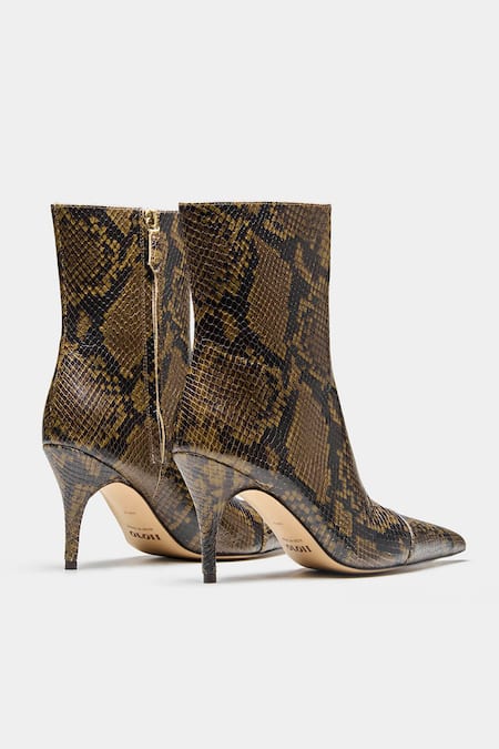 Oroh Ramona Snake Print Pointed Toe Ankle Boots 