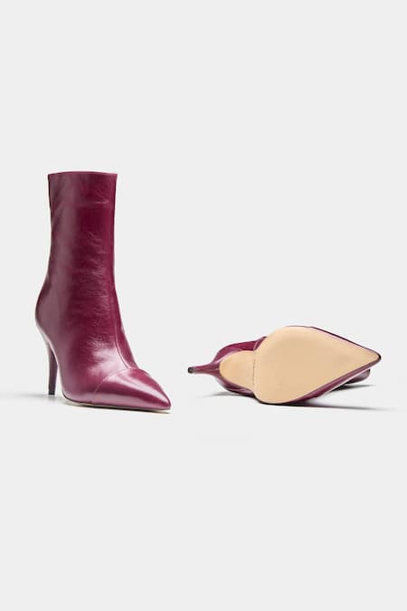 Buy_Oroh_Maroon Ramona Pointed Toe Pencil Heel Ankle Boots_Online_at_Aza_Fashions