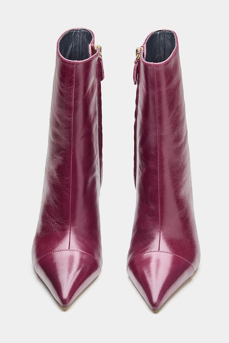 Shop_Oroh_Maroon Ramona Pointed Toe Pencil Heel Ankle Boots_Online_at_Aza_Fashions