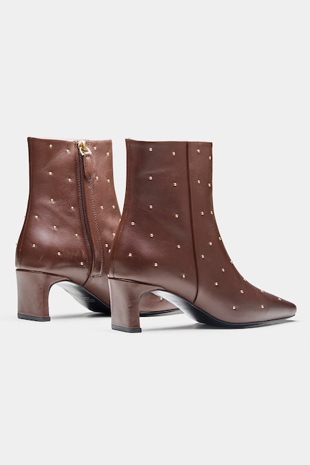 Oroh_Brown Studs Marcela Studded Genuine Leather Ankle Boots _Online_at_Aza_Fashions