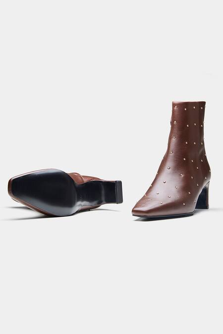 Shop_Oroh_Brown Studs Marcela Studded Genuine Leather Ankle Boots _Online_at_Aza_Fashions