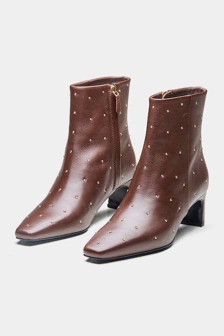 Buy_Oroh_Brown Studs Marcela Studded Genuine Leather Ankle Boots 
