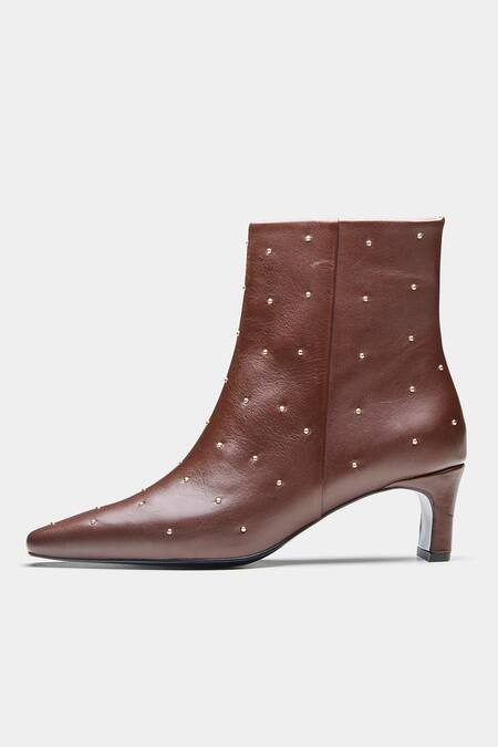 Shop_Oroh_Brown Studs Marcela Studded Genuine Leather Ankle Boots 